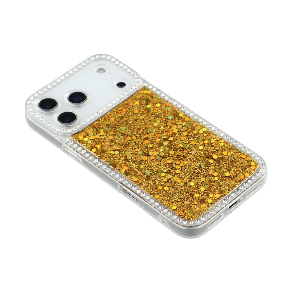 For iPhone 17 Pro Max Case Rhinestone Edge Glitter Epoxy TPU Phone Cover - Gold
