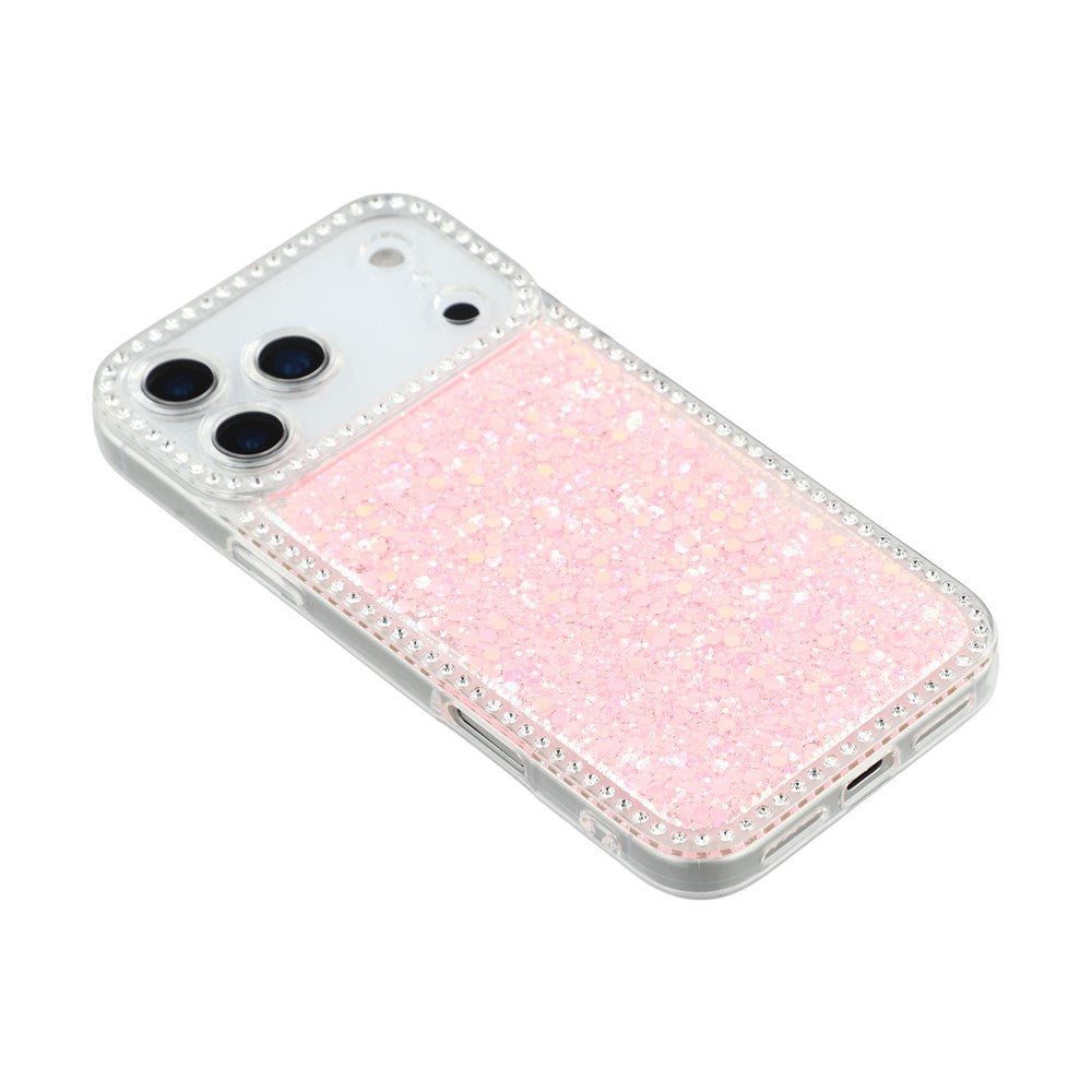 For iPhone 17 Pro Max Case Rhinestone Edge Glitter Epoxy TPU Phone Cover - Pink