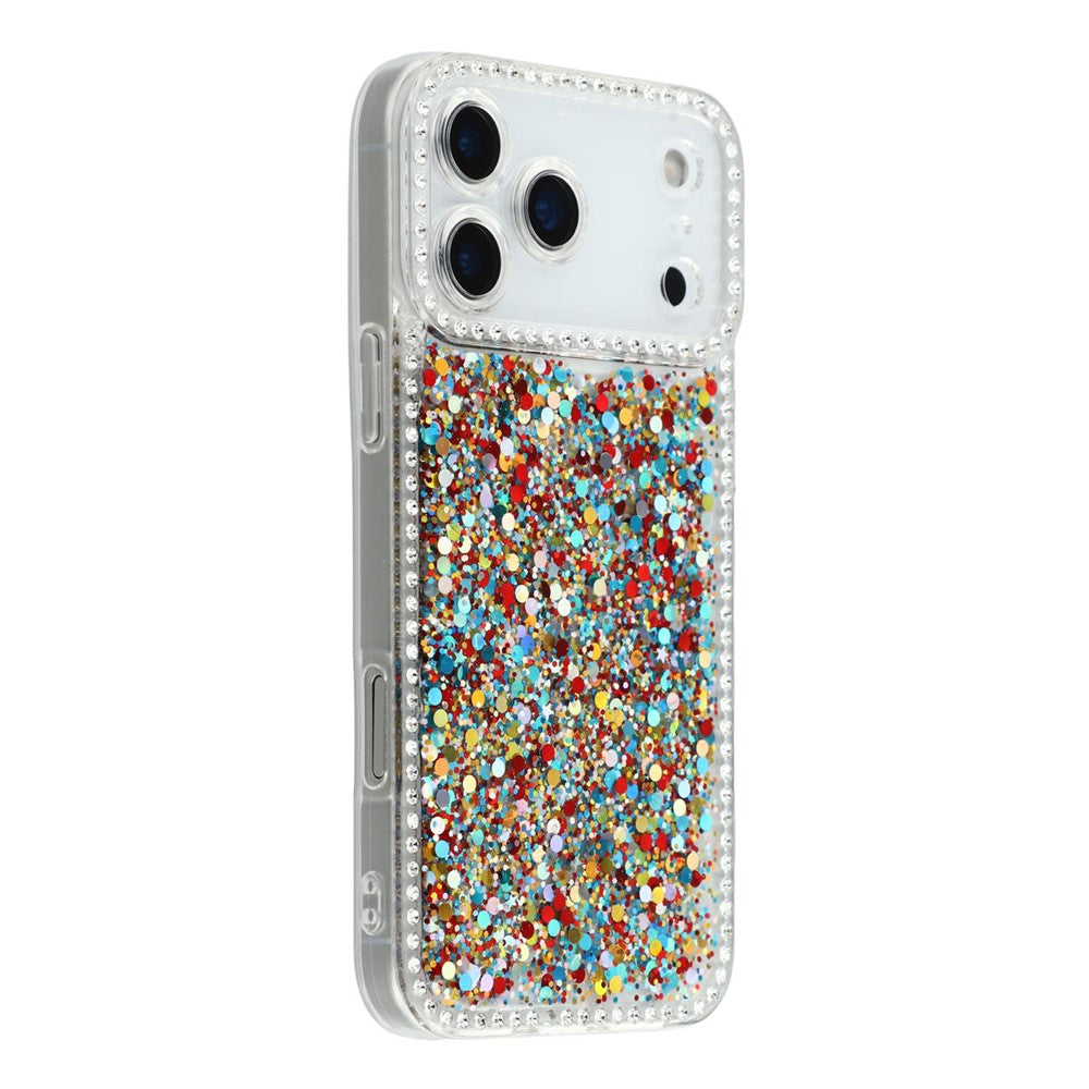 For iPhone 17 Pro Max Case Rhinestone Edge Glitter Epoxy TPU Phone Cover - Colorful