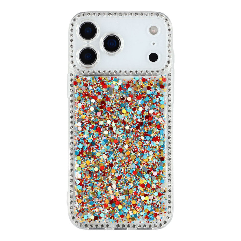 For iPhone 17 Pro Max Case Rhinestone Edge Glitter Epoxy TPU Phone Cover - Colorful