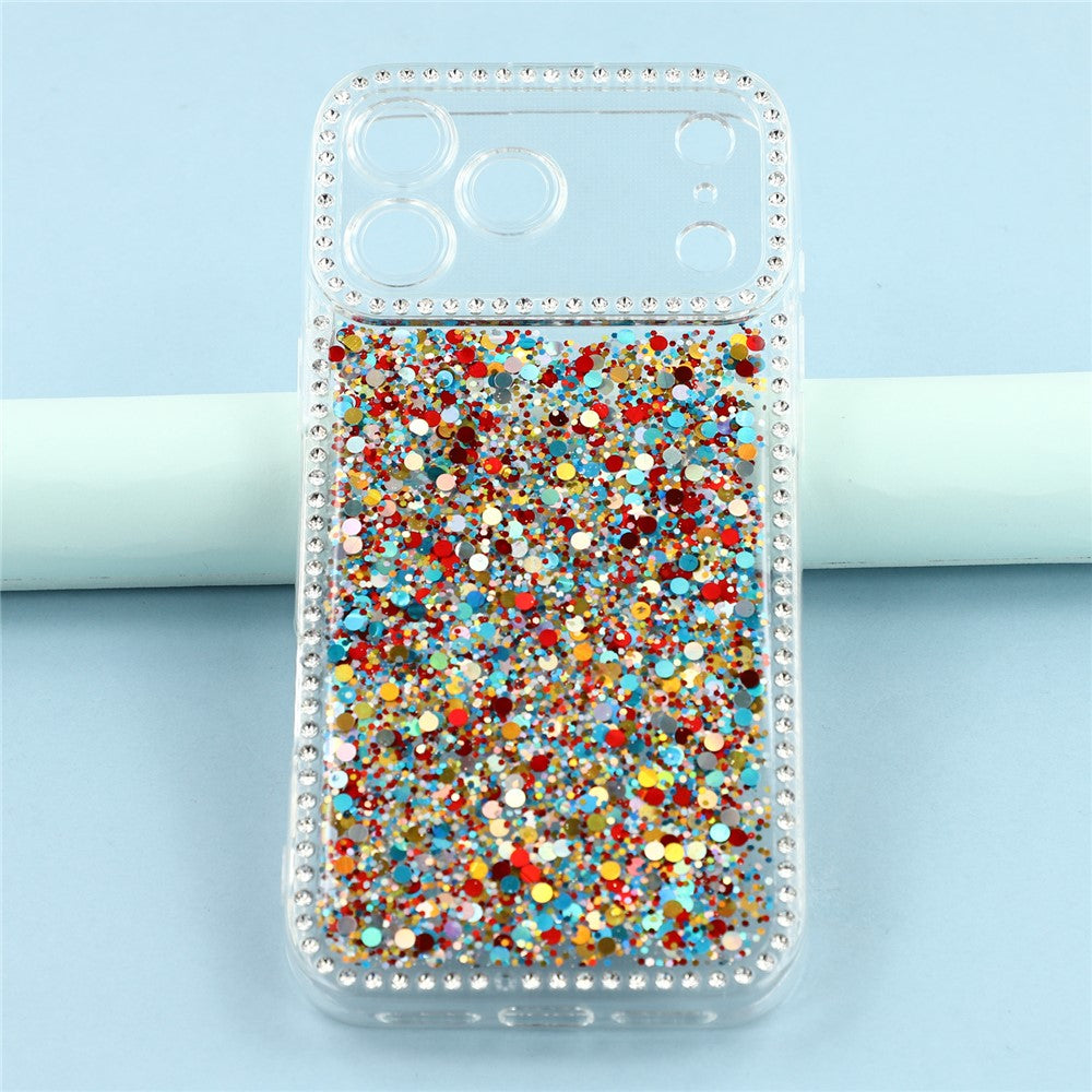 For iPhone 17 Pro Max Case Rhinestone Edge Glitter Epoxy TPU Phone Cover - Colorful