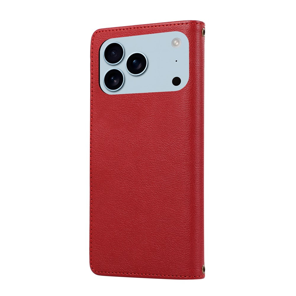 For iPhone 17 Pro Max Case Multi Card Slots Zipper Leather Phone Cover with Wrist Strap - Red