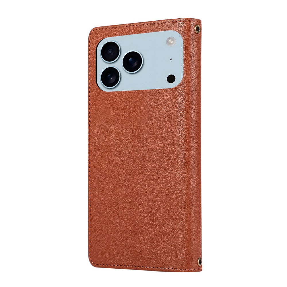 For iPhone 17 Pro Max Case Multi Card Slots Zipper Leather Phone Cover with Wrist Strap - Brown