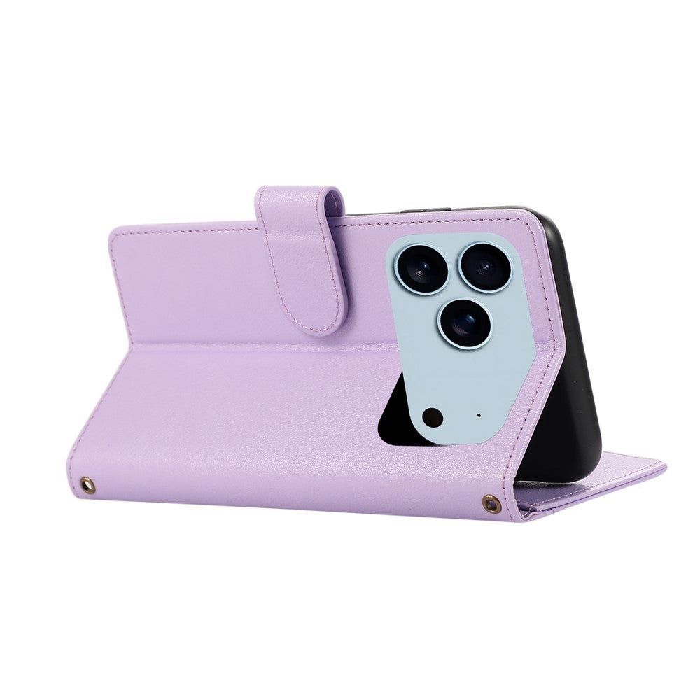 For iPhone 17 Pro Max Case Multi Card Slots Zipper Leather Phone Cover with Wrist Strap - Purple
