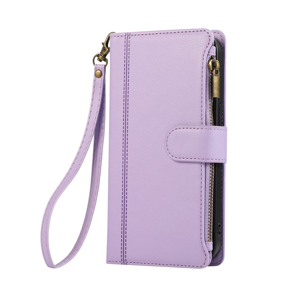 For iPhone 17 Pro Max Case Multi Card Slots Zipper Leather Phone Cover with Wrist Strap - Purple