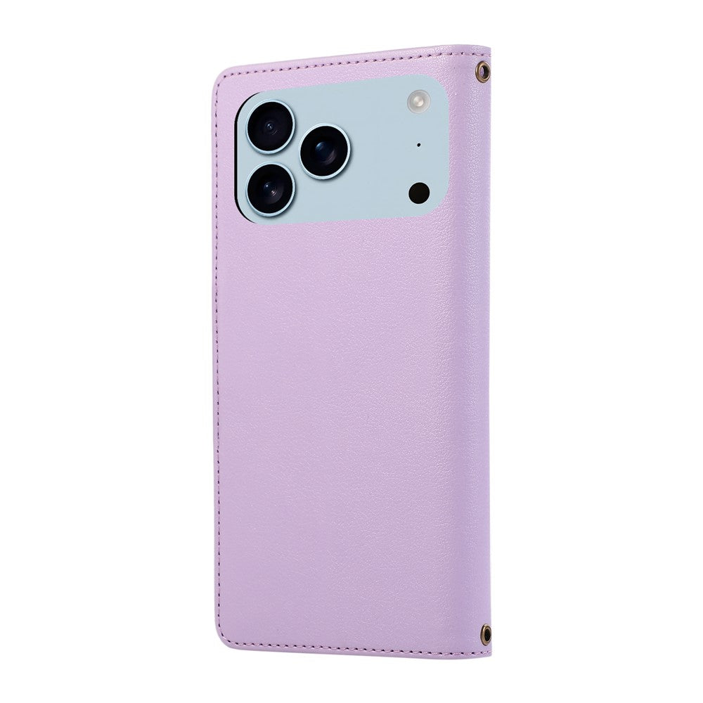 For iPhone 17 Pro Max Case Multi Card Slots Zipper Leather Phone Cover with Wrist Strap - Purple