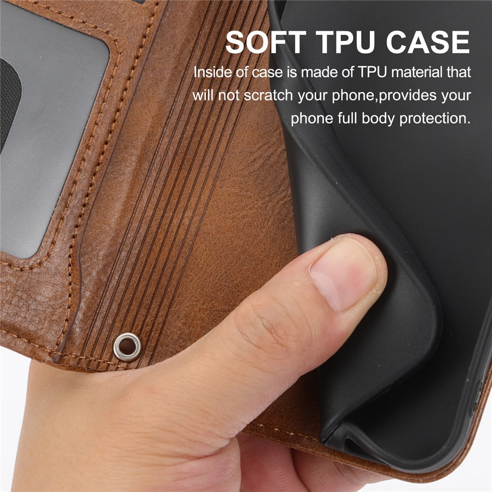 For iPhone 17 Pro Max Case Zipper Pocket Wallet Leather Phone Cover with Wrist Strap - Brown