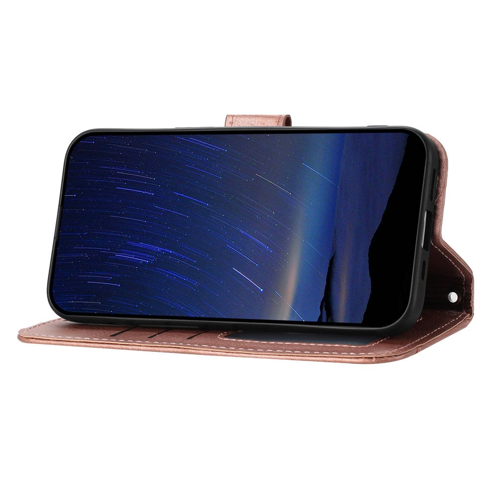 For iPhone 17 Pro Max Case Zipper Pocket Wallet Leather Phone Cover with Wrist Strap - Rose Gold