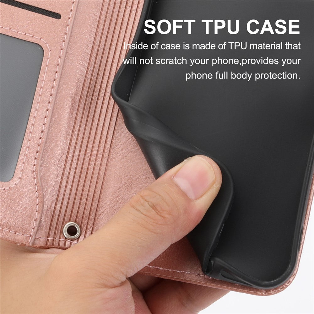 For iPhone 17 Pro Max Case Zipper Pocket Wallet Leather Phone Cover with Wrist Strap - Rose Gold
