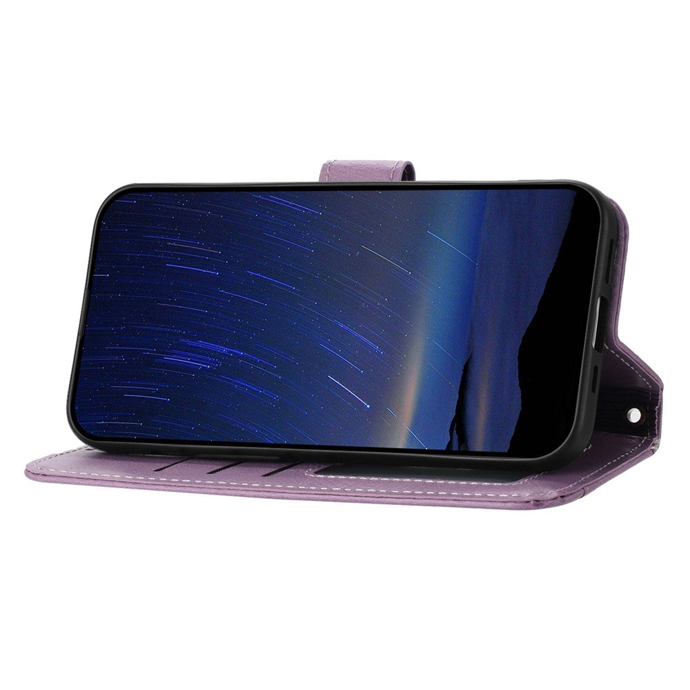 For iPhone 17 Pro Max Case Zipper Pocket Wallet Leather Phone Cover with Wrist Strap - Purple