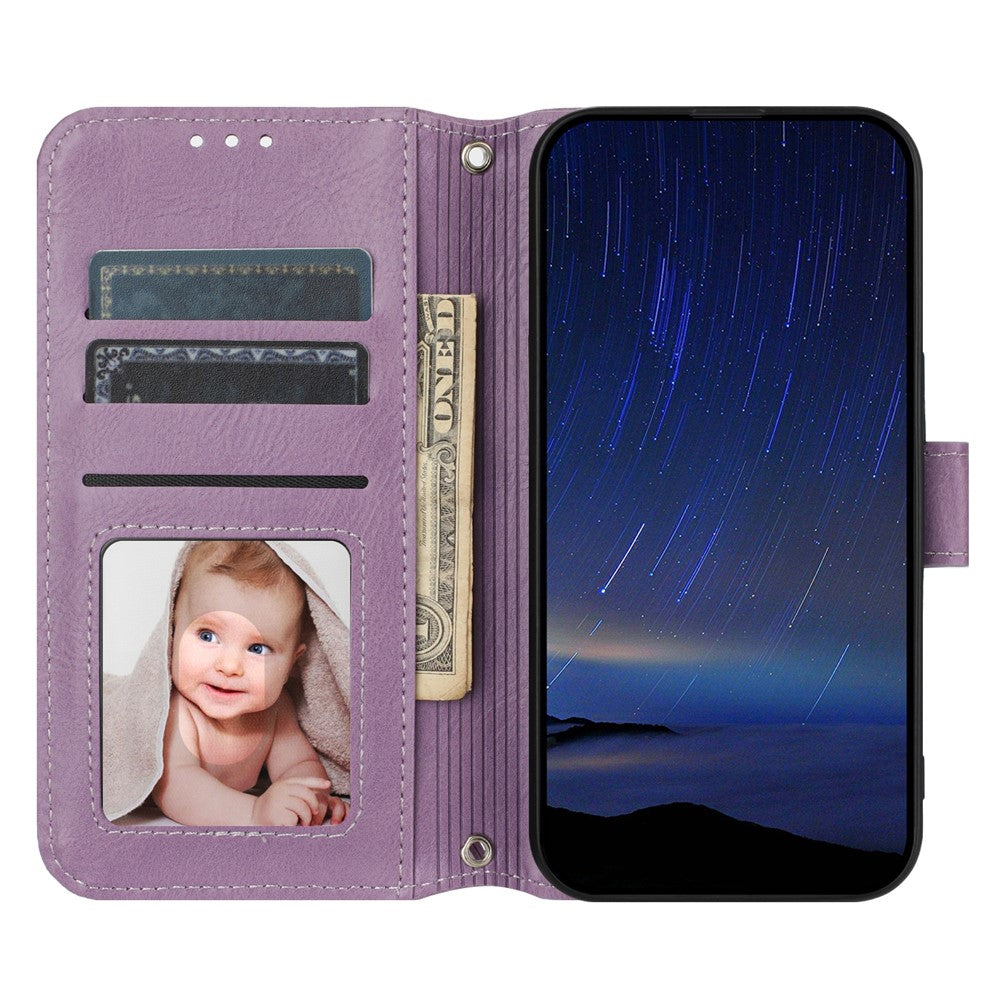 For iPhone 17 Pro Max Case Zipper Pocket Wallet Leather Phone Cover with Wrist Strap - Purple