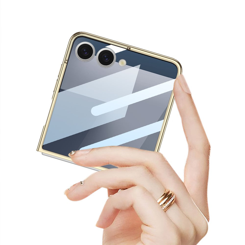GKK For Samsung Galaxy Z Flip7 5G Case Electroplating Hard PC Tempered Glass Phone Cover with Screen Film - Black