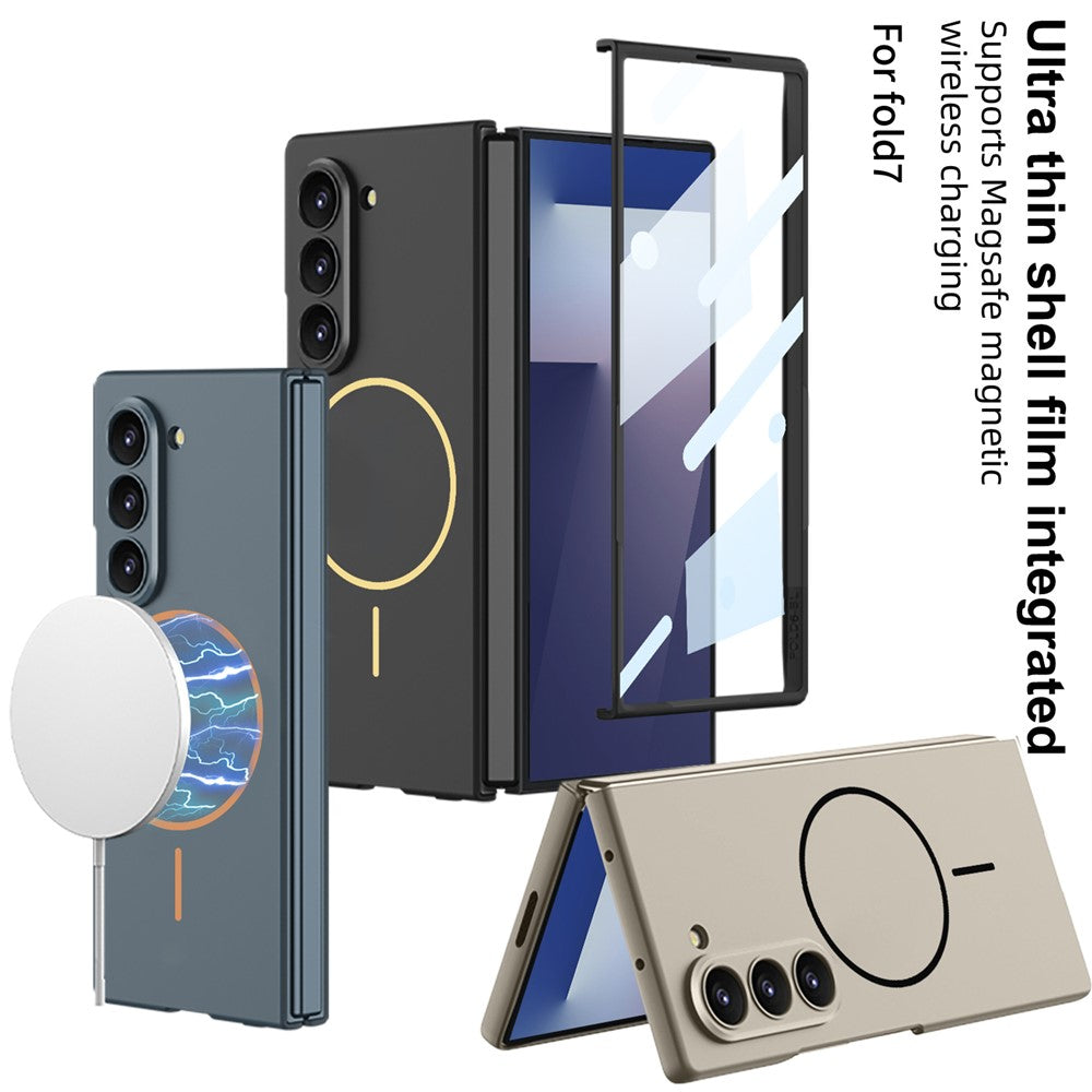 GKK For Samsung Galaxy Z Fold7 5G Magnetic Case Slim Hard PC + Tempered Glass Phone Cover with Screen Film - Silver