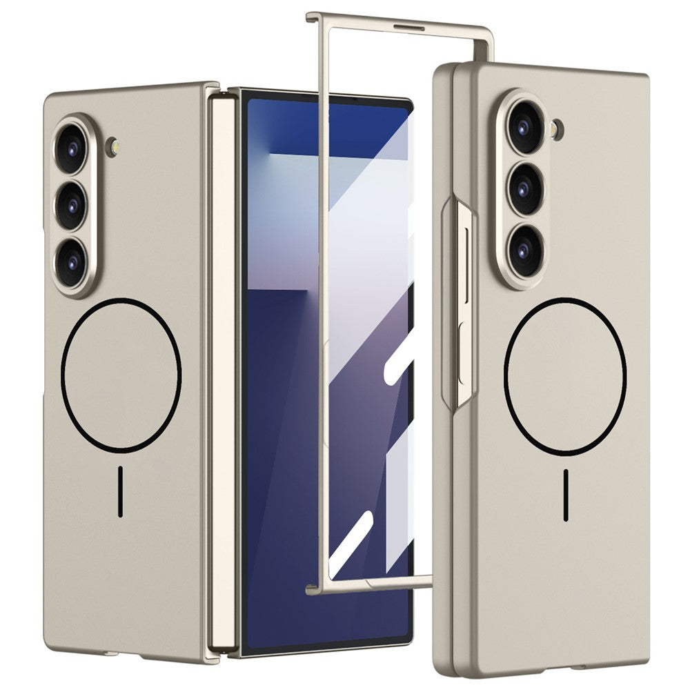 GKK For Samsung Galaxy Z Fold7 5G Magnetic Case Slim Hard PC + Tempered Glass Phone Cover with Screen Film - Titanium Grey