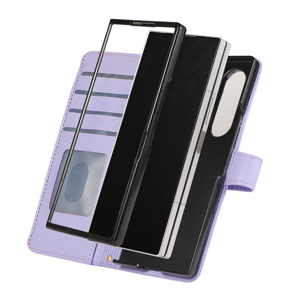 For Samsung Galaxy Z Fold7 5G Case Multi Card Slots Zipper Rhombus Leather Phone Cover with Wrist Strap - Purple