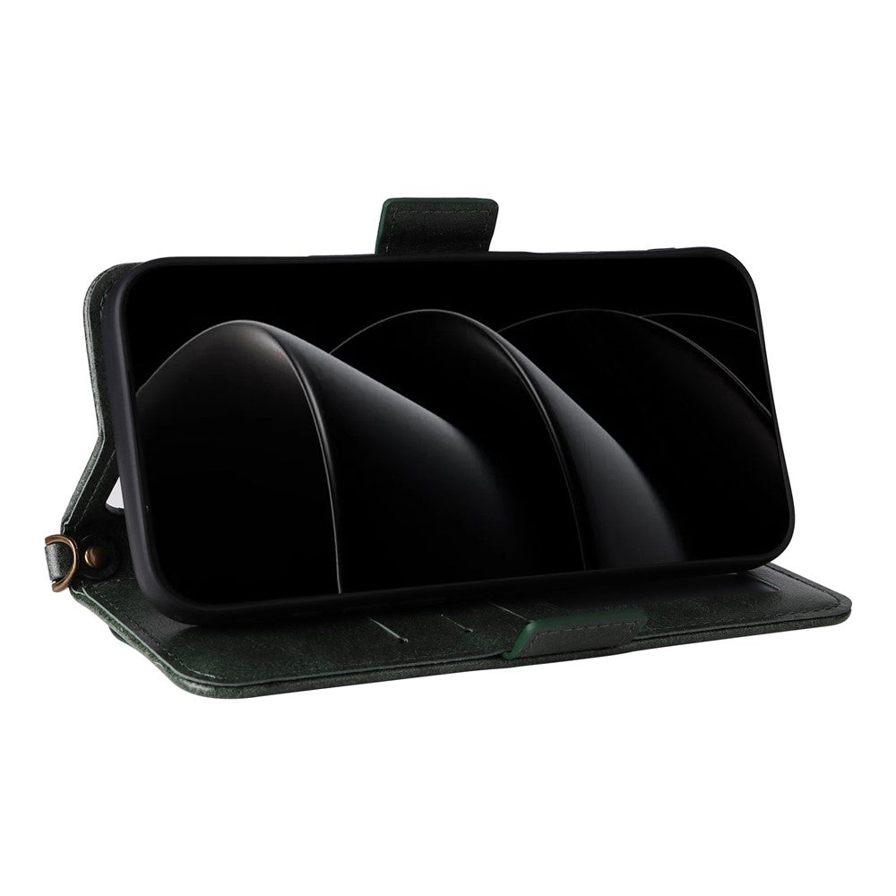 For iPhone 17 Pro Max Leather Case Magnetic Clasp Wallet Stand Phone Cover with Crossbody Strap - Green