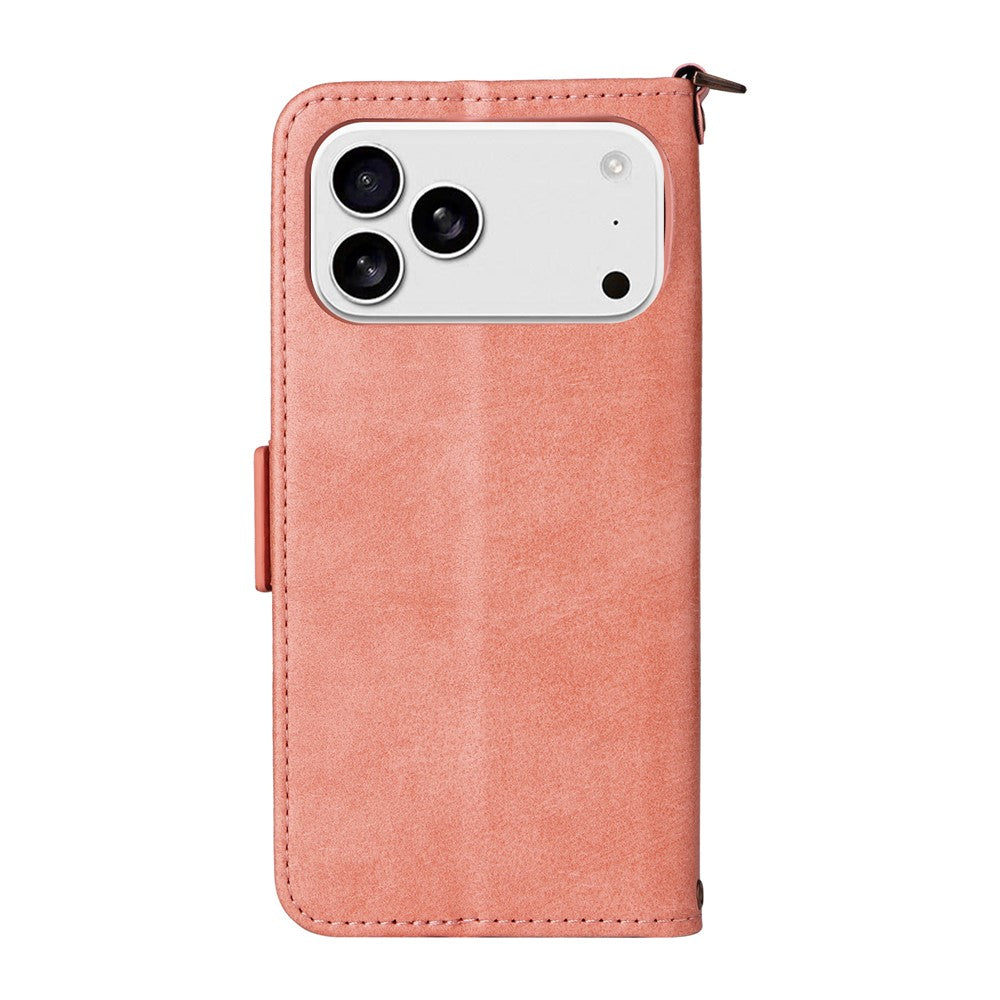For iPhone 17 Pro Max Leather Case Magnetic Clasp Wallet Stand Phone Cover with Crossbody Strap - Pink