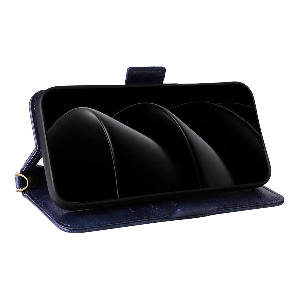 For iPhone 17 Pro Max Leather Case Magnetic Clasp Wallet Stand Phone Cover with Crossbody Strap - Blue