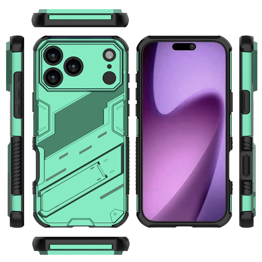 For iPhone 17 Pro Max Case PC + TPU Shockproof Phone Cover with Kickstand - Green