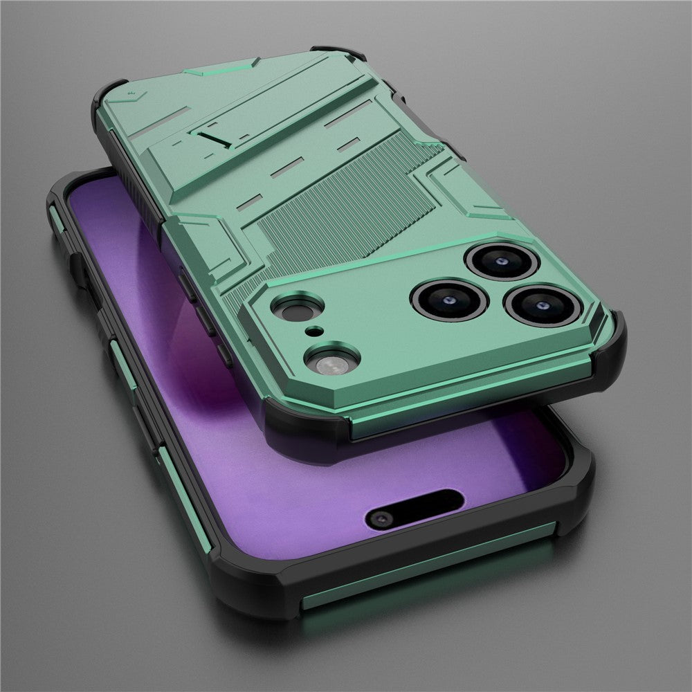 For iPhone 17 Pro Max Case PC + TPU Shockproof Phone Cover with Kickstand - Green