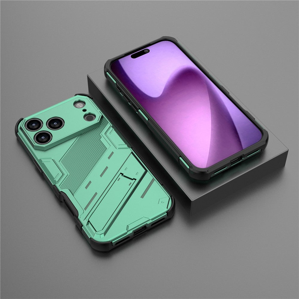 For iPhone 17 Pro Max Case PC + TPU Shockproof Phone Cover with Kickstand - Green