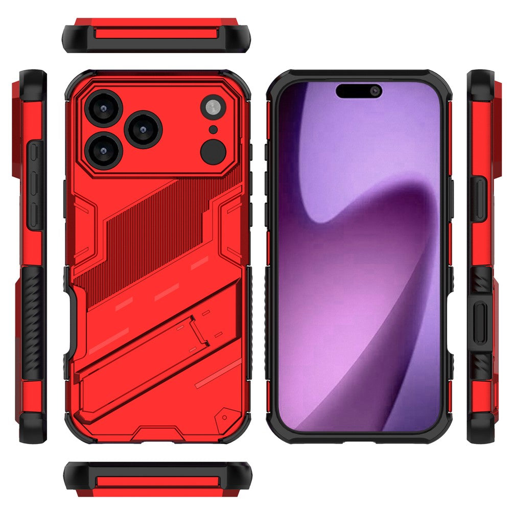 For iPhone 17 Pro Max Case PC + TPU Shockproof Phone Cover with Kickstand - Red