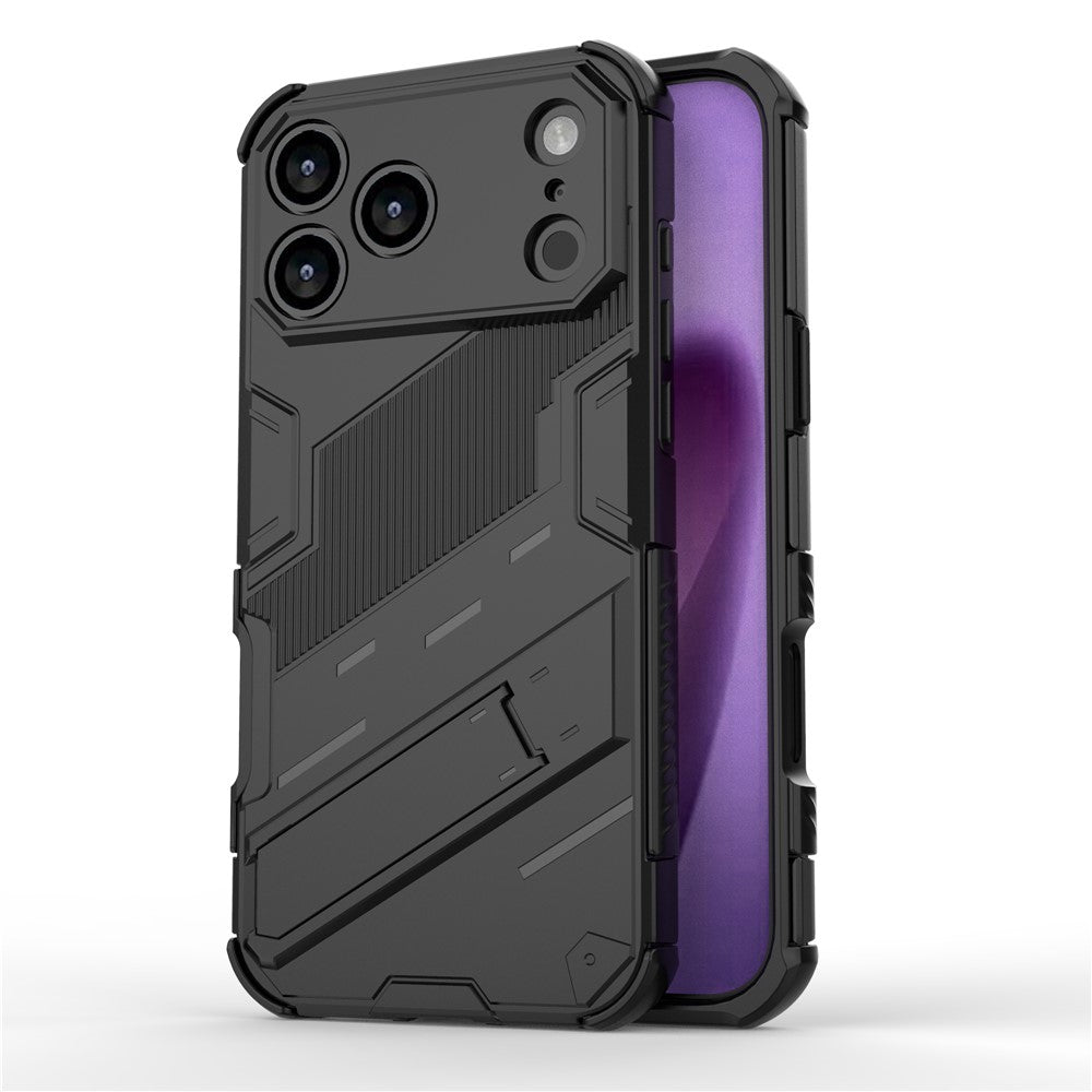 For iPhone 17 Pro Max Case PC + TPU Shockproof Phone Cover with Kickstand - Black