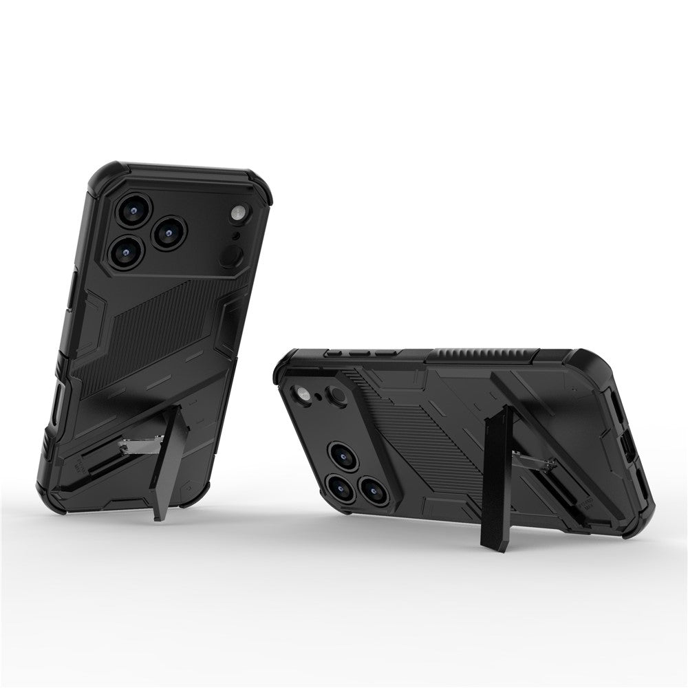 For iPhone 17 Pro Max Case PC + TPU Shockproof Phone Cover with Kickstand - Black