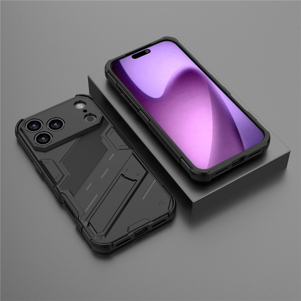 For iPhone 17 Pro Max Case PC + TPU Shockproof Phone Cover with Kickstand - Black