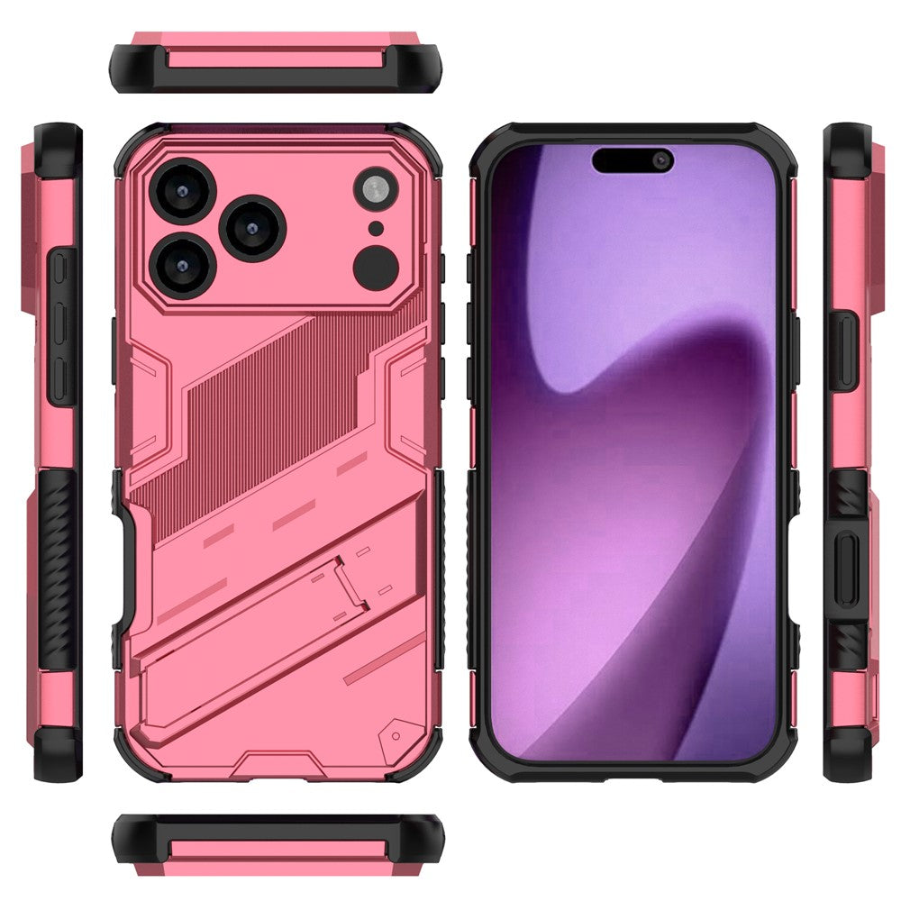 For iPhone 17 Pro Max Case PC + TPU Shockproof Phone Cover with Kickstand - Rose