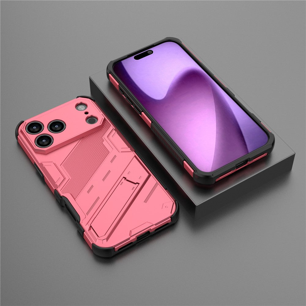 For iPhone 17 Pro Max Case PC + TPU Shockproof Phone Cover with Kickstand - Rose