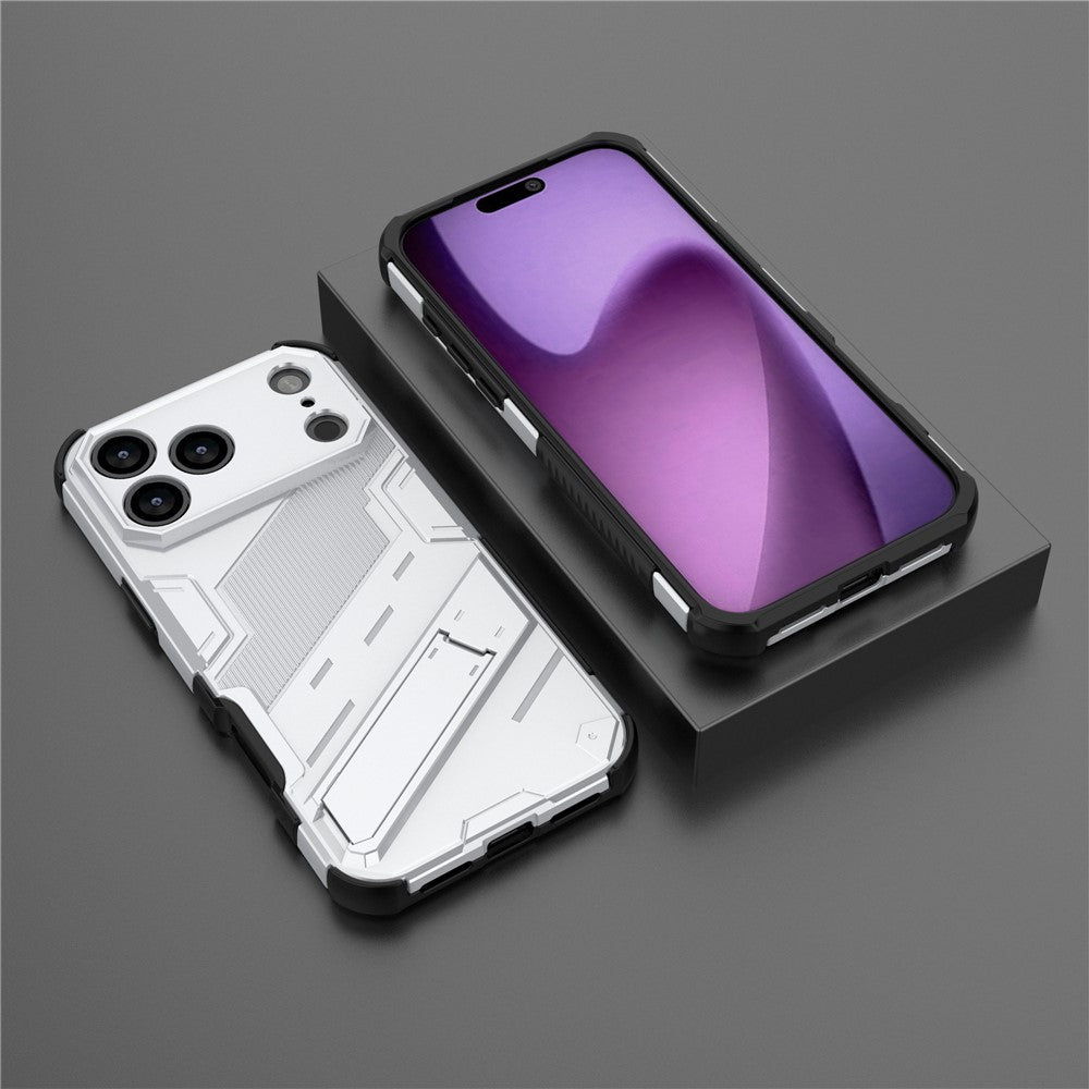 For iPhone 17 Pro Max Case PC + TPU Shockproof Phone Cover with Kickstand - White