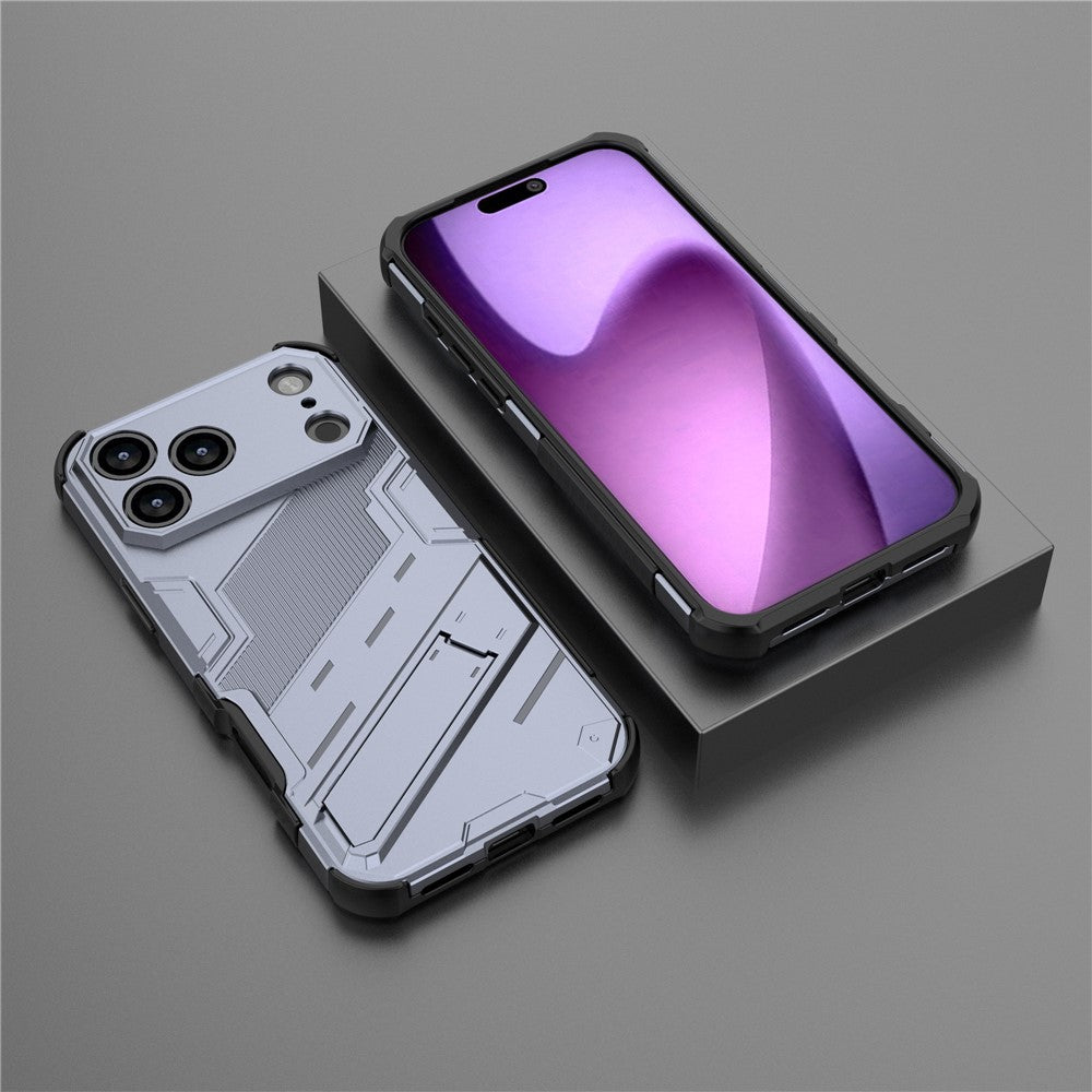 For iPhone 17 Pro Max Case PC + TPU Shockproof Phone Cover with Kickstand - Grey