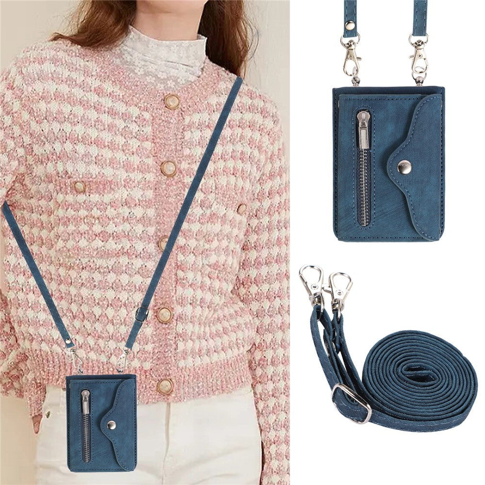For Samsung Galaxy Z Flip7 5G Cell Phone Case PU Leather + TPU RFID Blocking Card Slots Cover with 2 Straps - Blue