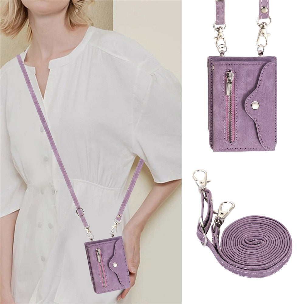 For Samsung Galaxy Z Flip7 5G Cell Phone Case PU Leather + TPU RFID Blocking Card Slots Cover with 2 Straps - Purple