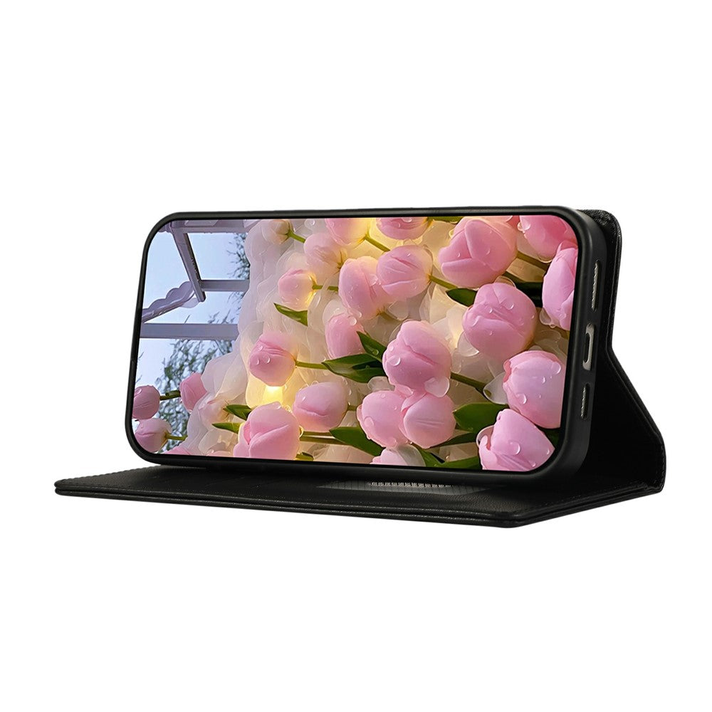 For iPhone 17 Pro Max Case RFID Blocking Wallet Stand Rhombus Leather Phone Cover with Wrist Strap - Black