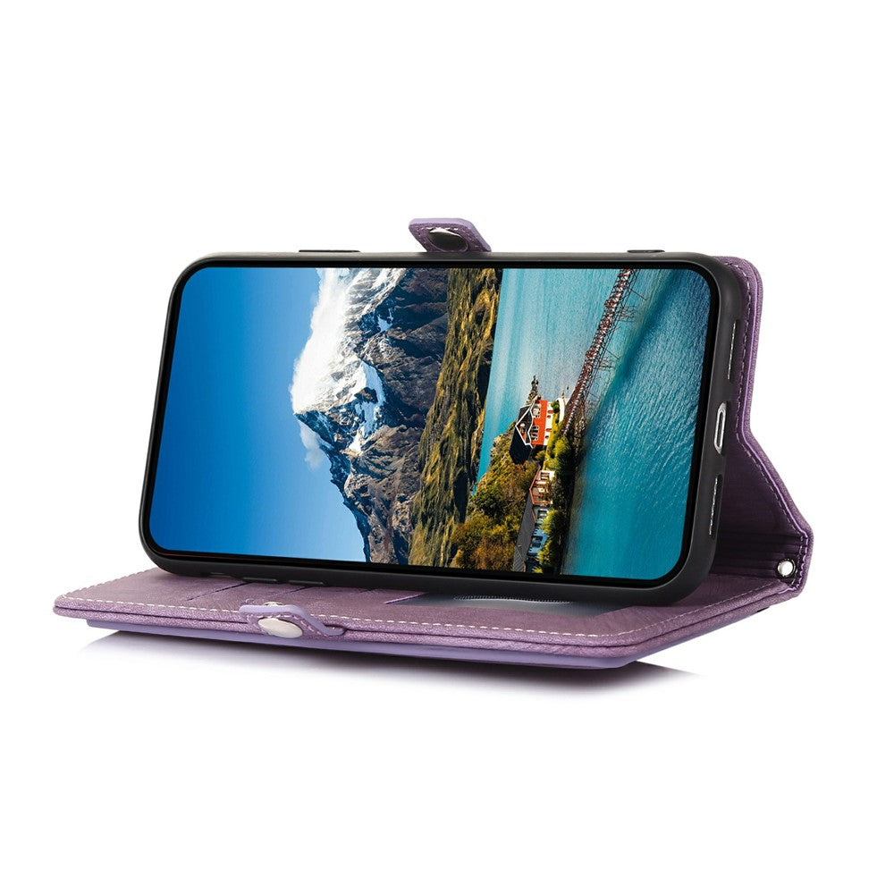 For iPhone 17 Pro Max Case Zipper Pocket 9 Card Slots PU Leather Phone Cover with Wrist Strap - Purple