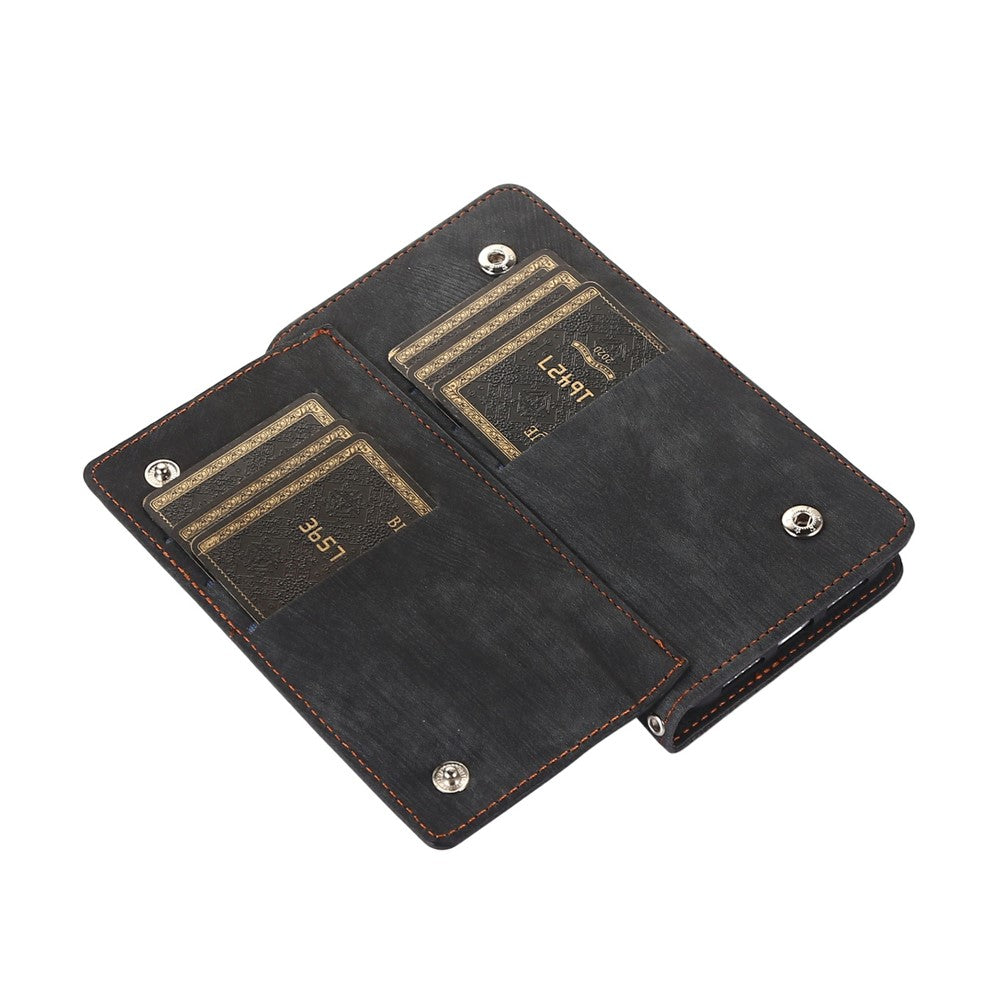 For iPhone 17 Pro Max Case Zipper Pocket 9 Card Slots PU Leather Phone Cover with Wrist Strap - Black