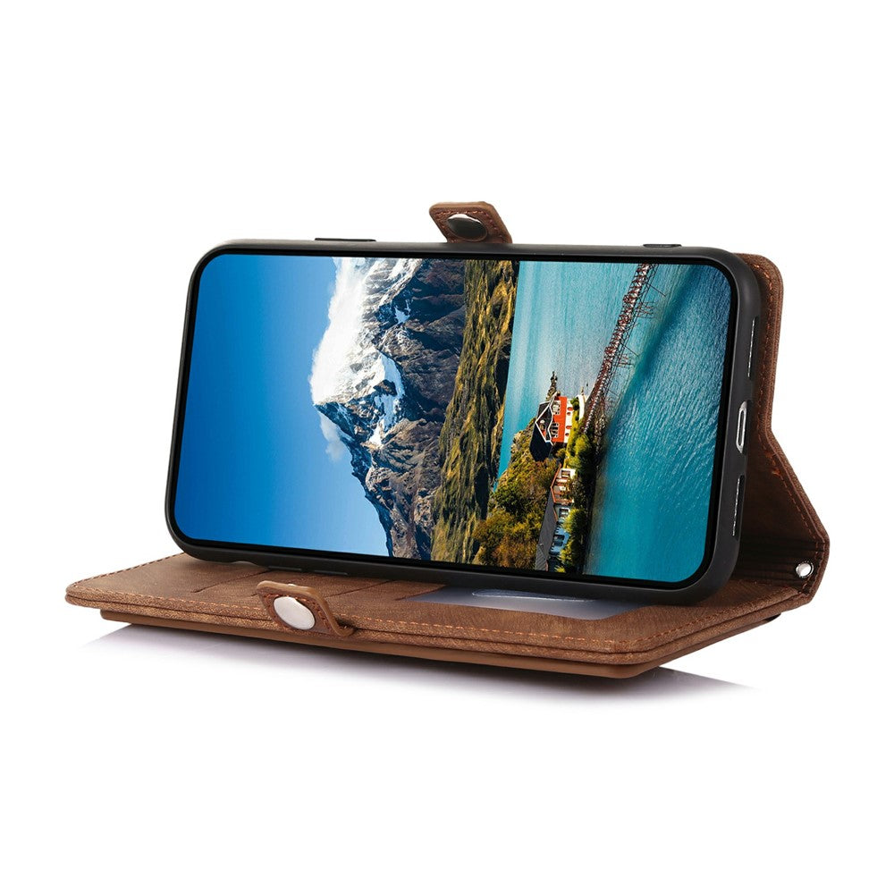 For iPhone 17 Pro Max Case Zipper Pocket 9 Card Slots PU Leather Phone Cover with Wrist Strap - Brown