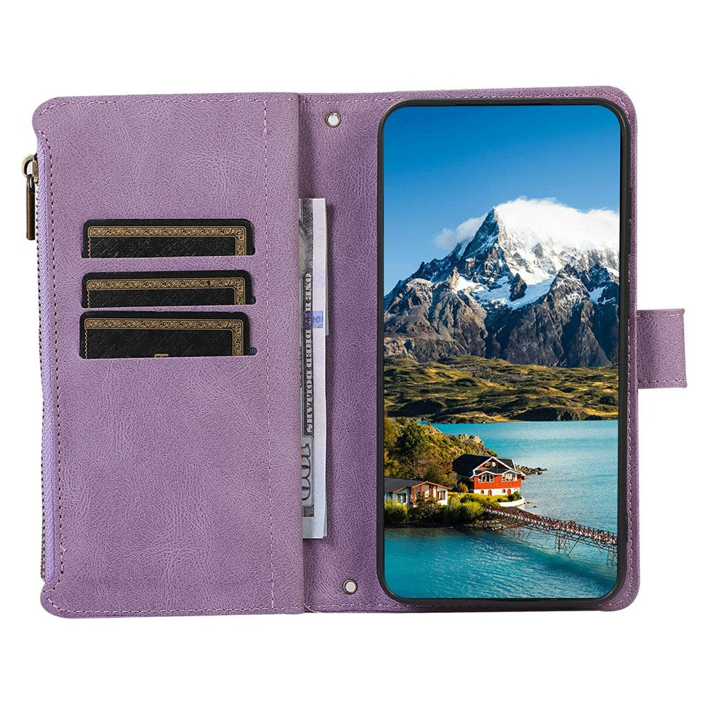 For iPhone 17 Pro Max Case 9 Card Slots Rhombus Design Leather Phone Cover with Wrist Strap - Purple