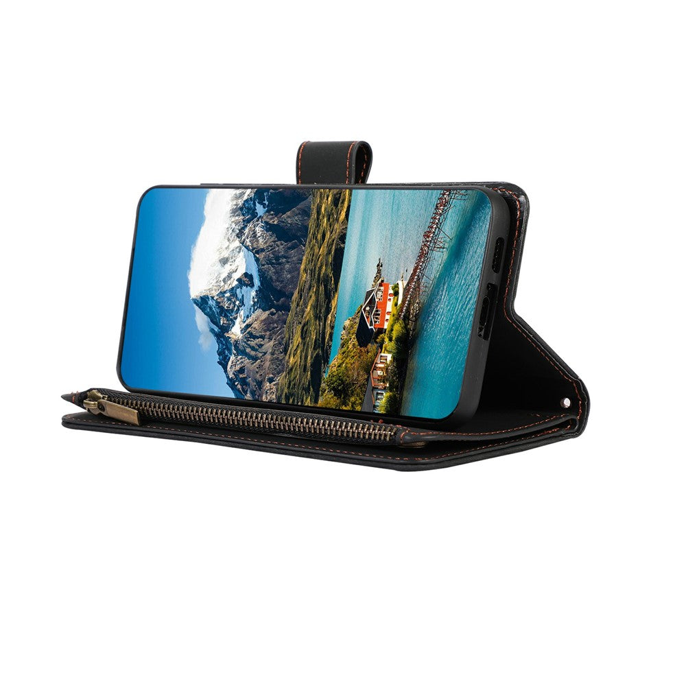 For iPhone 17 Pro Max Case 9 Card Slots Rhombus Design Leather Phone Cover with Wrist Strap - Black