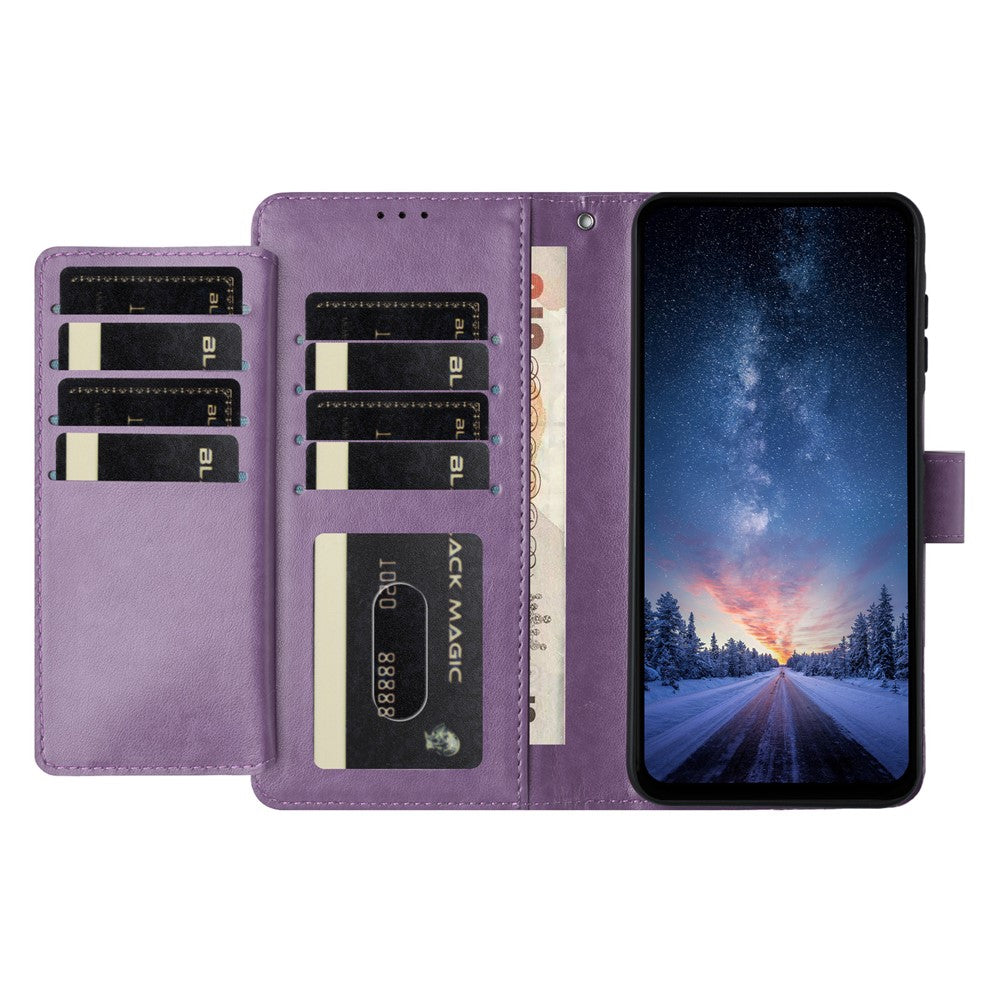 For iPhone 17 Pro Max Wallet Phone Case Stand PU Leather Folio Flip Cover with 8 Card Slot - Purple