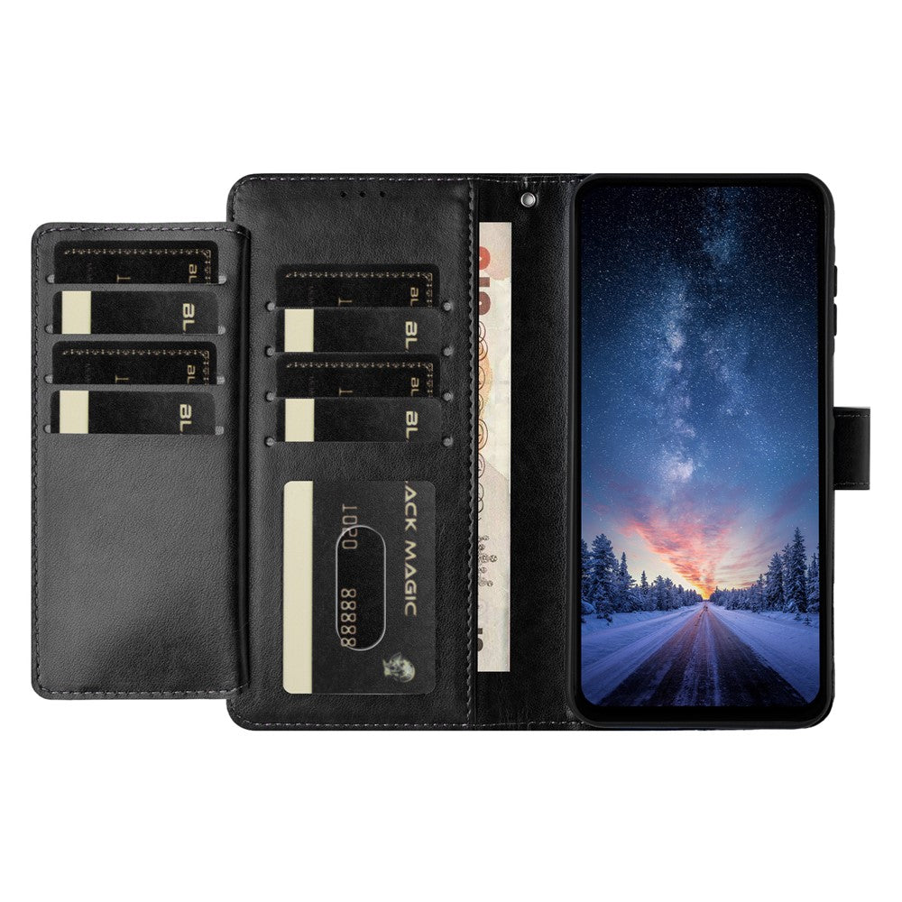 For iPhone 17 Pro Max Wallet Phone Case Stand PU Leather Folio Flip Cover with 8 Card Slot - Black