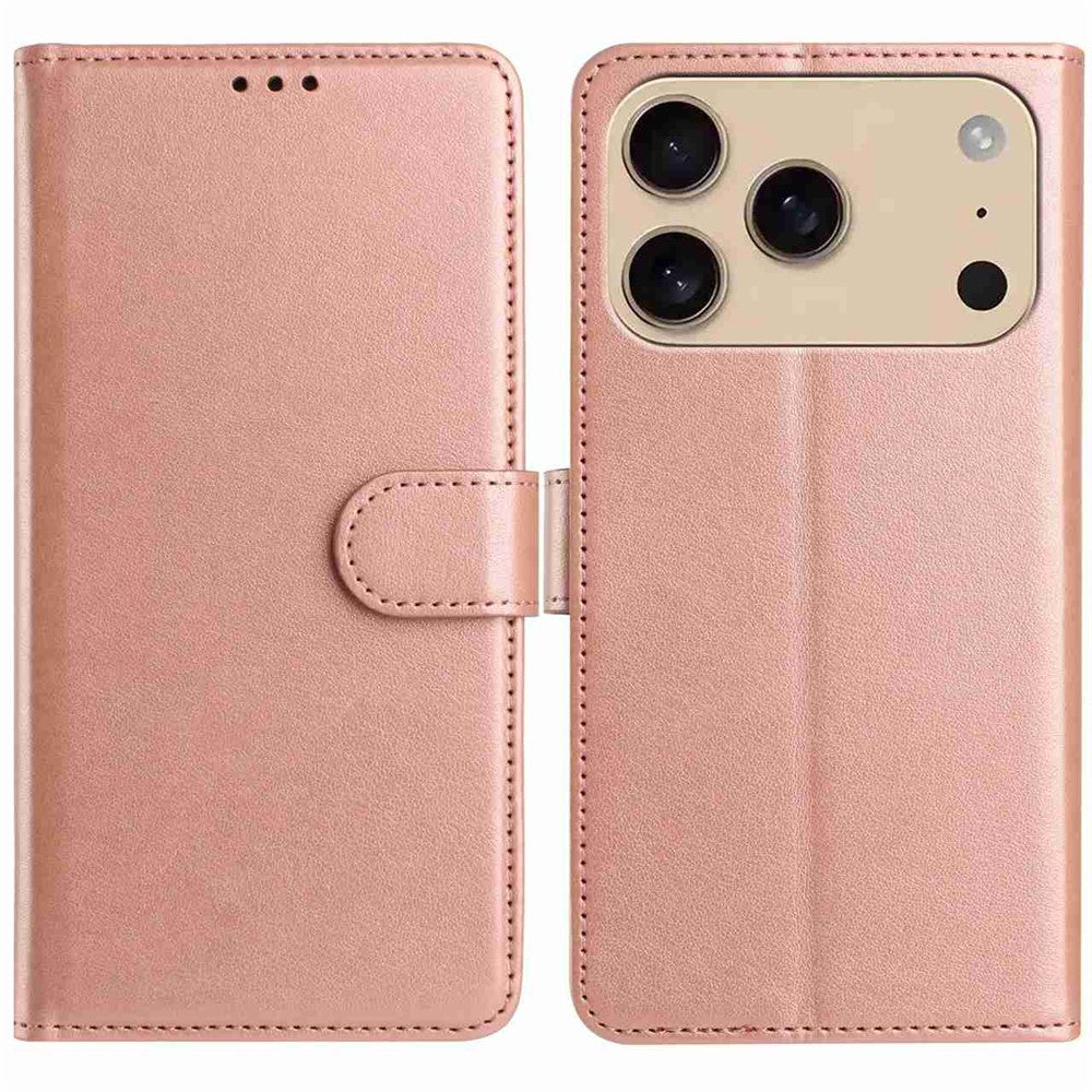For iPhone 17 Pro Max Wallet Phone Case Stand PU Leather Folio Flip Cover with 8 Card Slot - Rose Gold