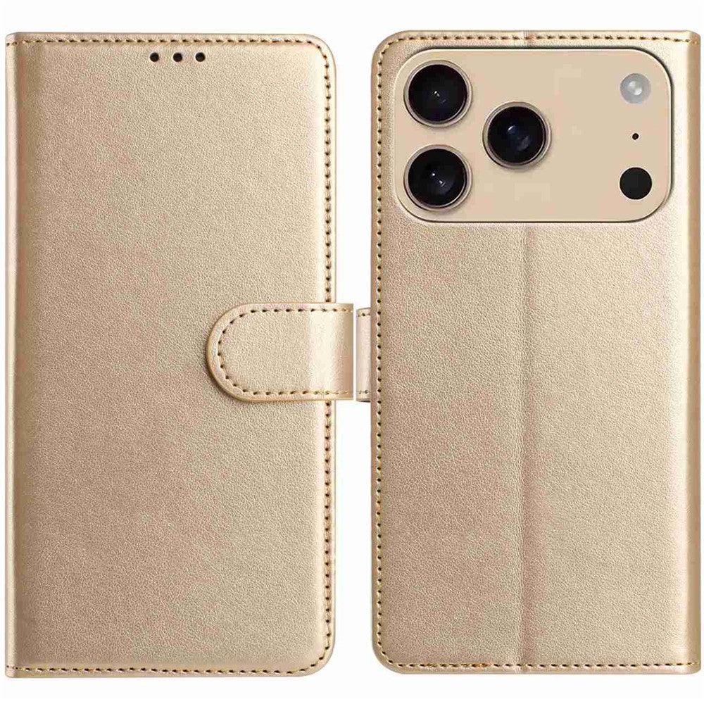 For iPhone 17 Pro Max Wallet Phone Case Stand PU Leather Folio Flip Cover with 8 Card Slot - Gold