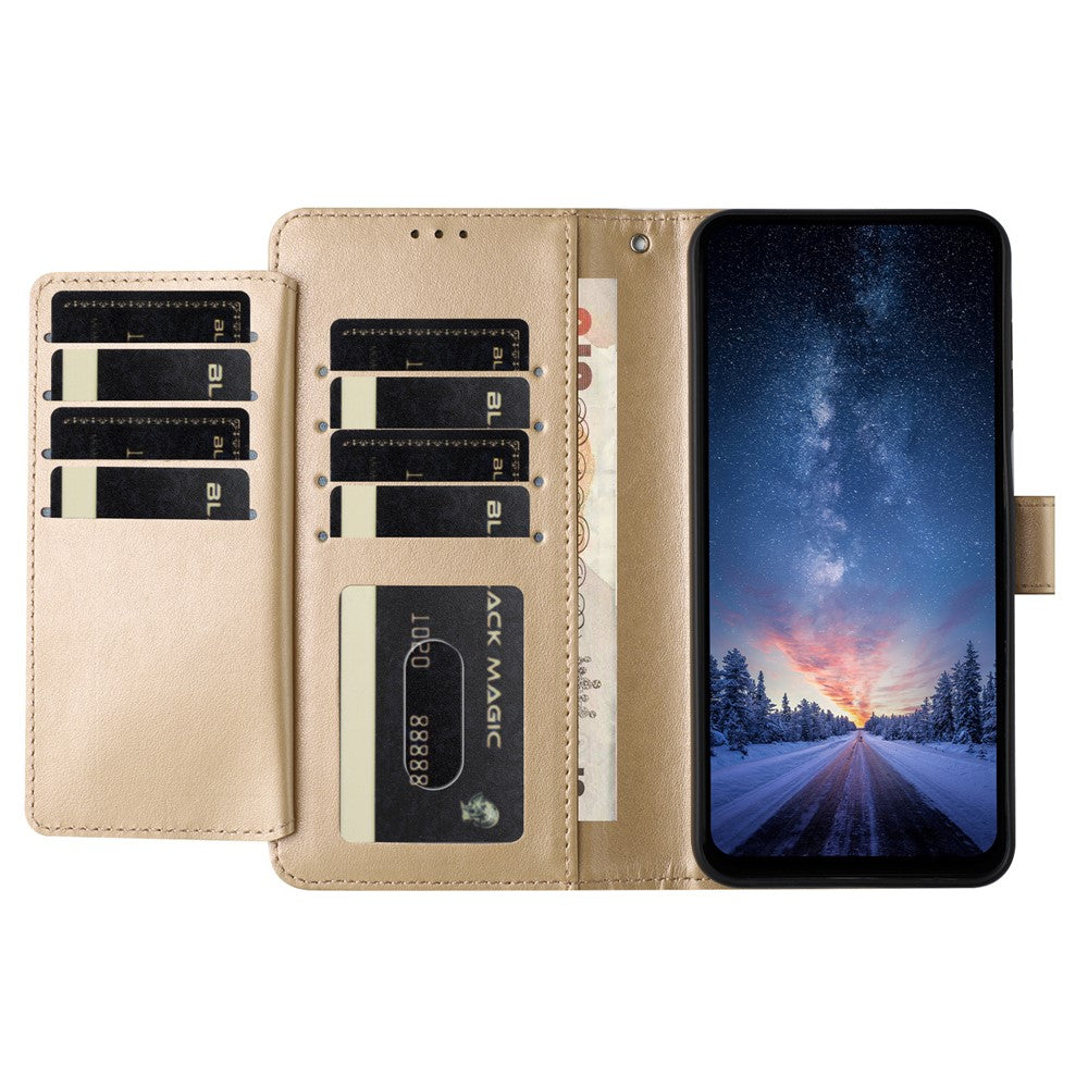 For iPhone 17 Pro Max Wallet Phone Case Stand PU Leather Folio Flip Cover with 8 Card Slot - Gold