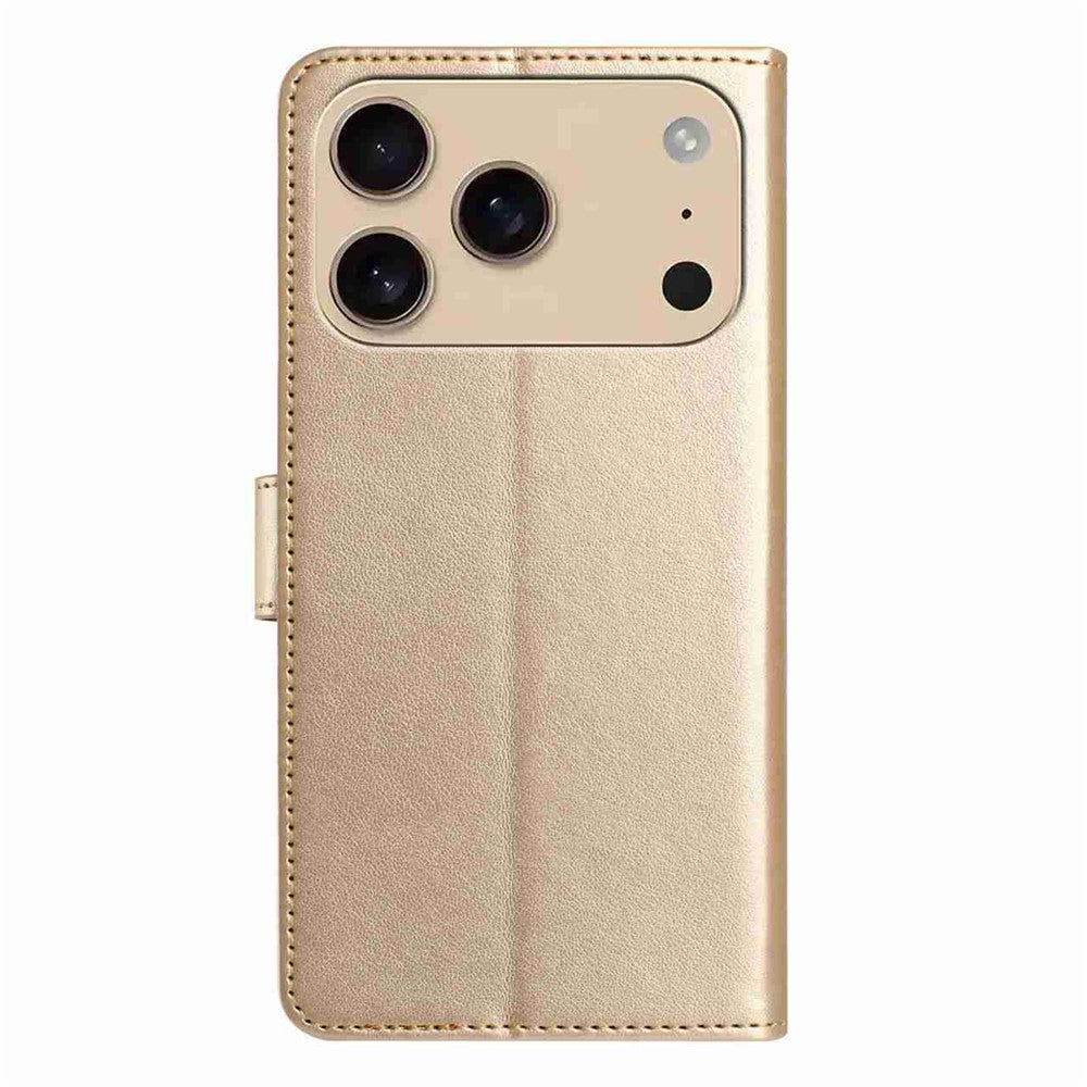 For iPhone 17 Pro Max Wallet Phone Case Stand PU Leather Folio Flip Cover with 8 Card Slot - Gold