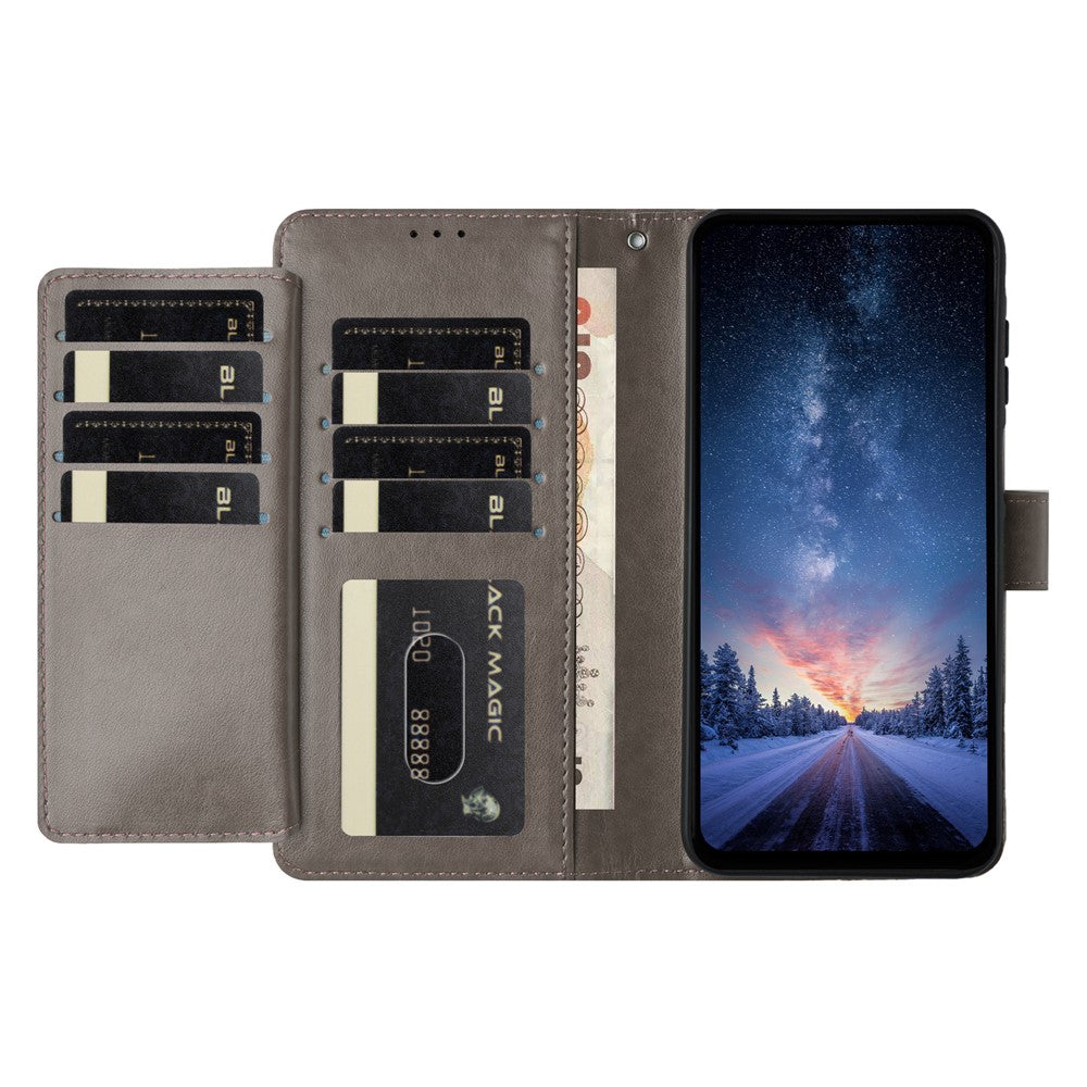 For iPhone 17 Pro Max Wallet Phone Case Stand PU Leather Folio Flip Cover with 8 Card Slot - Grey