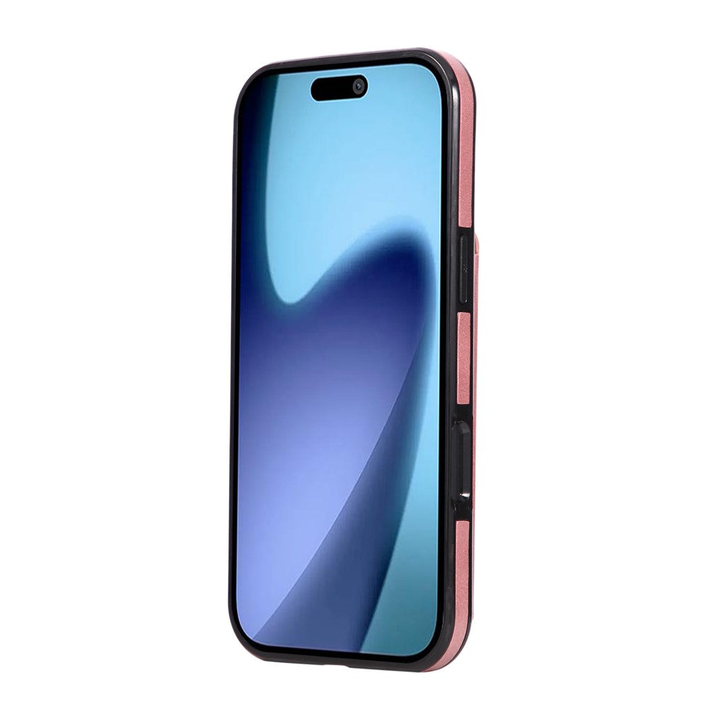 For iPhone 17 Pro Max Case Card Holder Kickstand PU Leather + TPU Phone Cover - Rose Gold