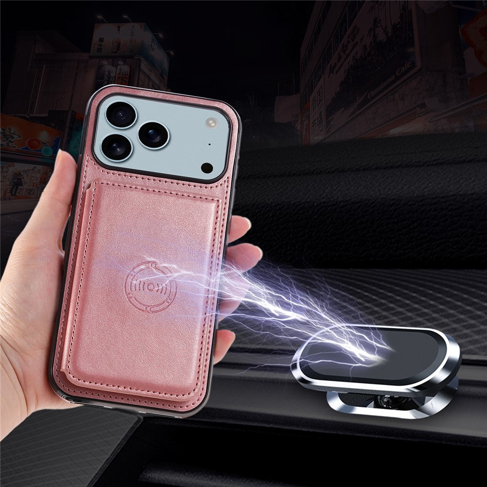 For iPhone 17 Pro Max Case Card Holder Kickstand PU Leather + TPU Phone Cover - Rose Gold